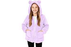 Akklian Girls Cute Furry Fleece Jacket Kids Long Sleeve Zip Up Fall Winter Fuzzy Bear Ears Trendy Outwear with Pockets 2026