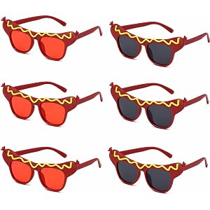 ABOOFAN 6-Pack Hot Dog Sunglasses for Adults, Funny Novelty Glasses | Costume Eyewear in 2 Hot Dog Designs for Photo Props, B