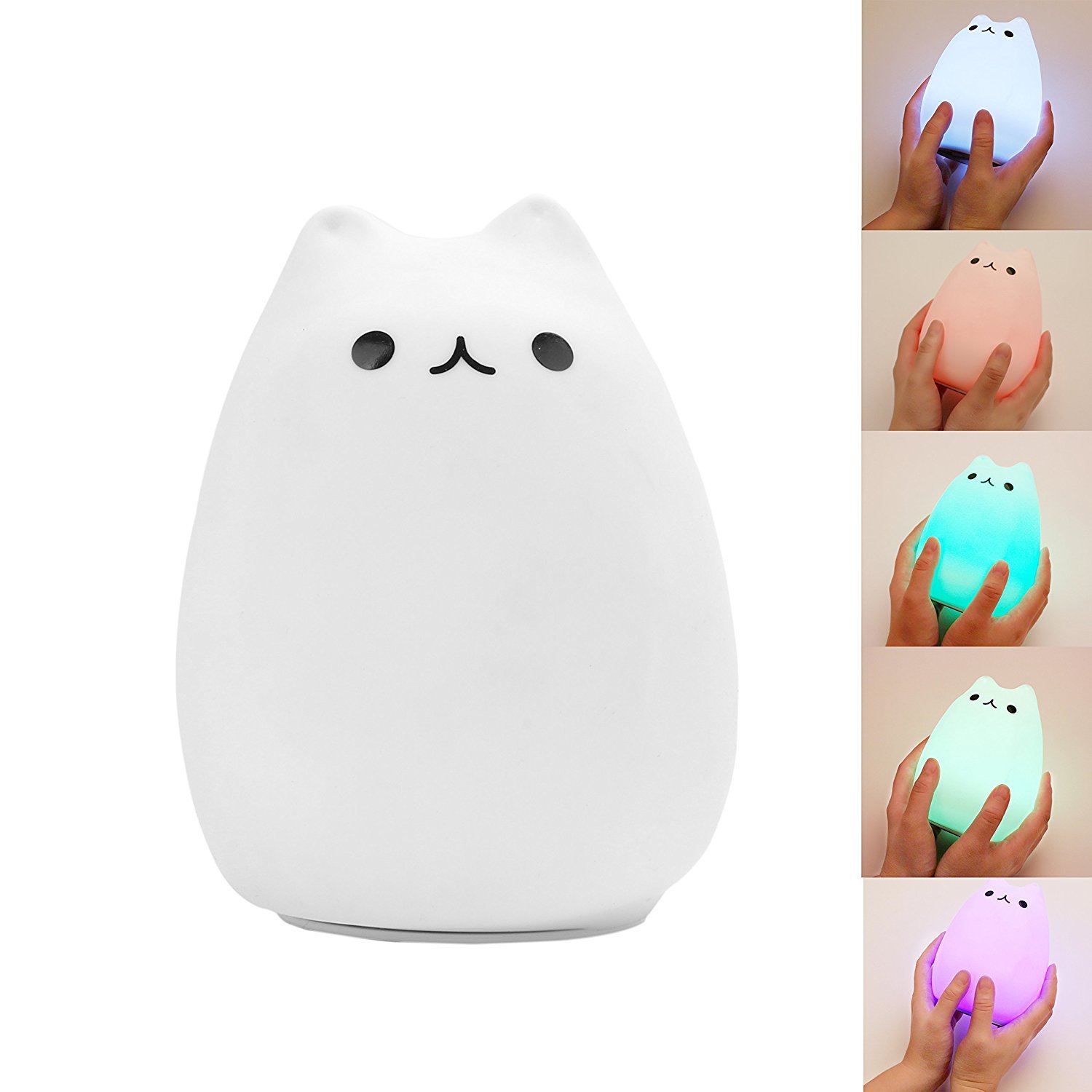 ProGreen Cute Night Light for Baby Kids Bedroom, LED Night Light, Bedsides Table Lamp, USB Charger, with 7 Modes of Lighting, Portable Silicone Cat Form for Bedroom, Living Room and Office