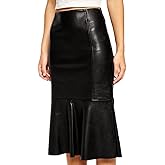 RedSeam Women's Leather Skirt Genuine Soft Lambskin Leather Below-Knee Skirt RK009