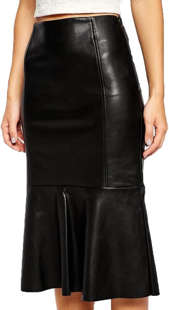 RedSeam Women's Leather Skirt Genuine Soft Lambskin Leather BelowKnee