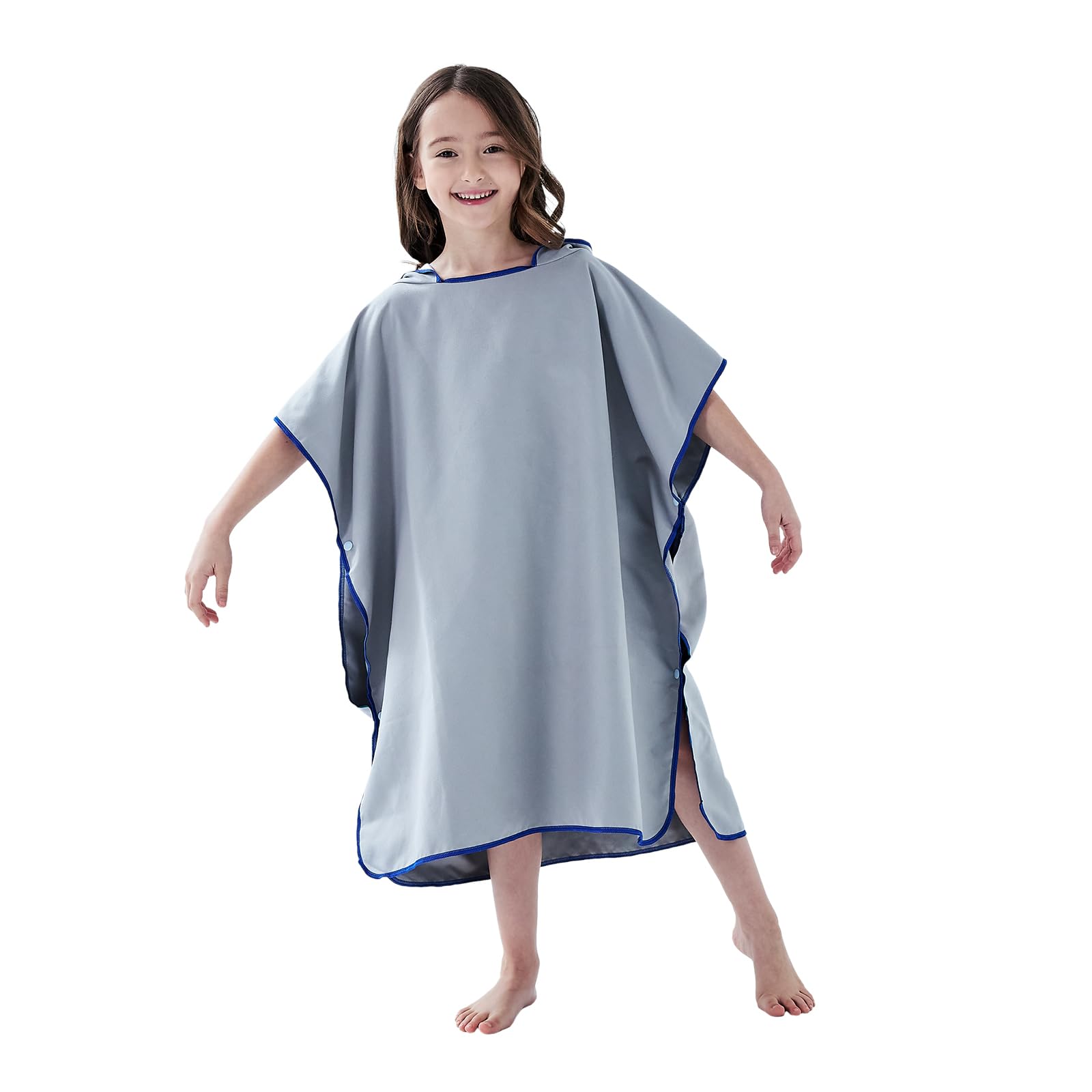 jooeer Surf Poncho Towel for Kids Microfibre Hooded Changing Beach Towel Dress for Boys Girls Pool Swimming Camping Travelling Bathing, Quick Dry, Lightweight, Grey