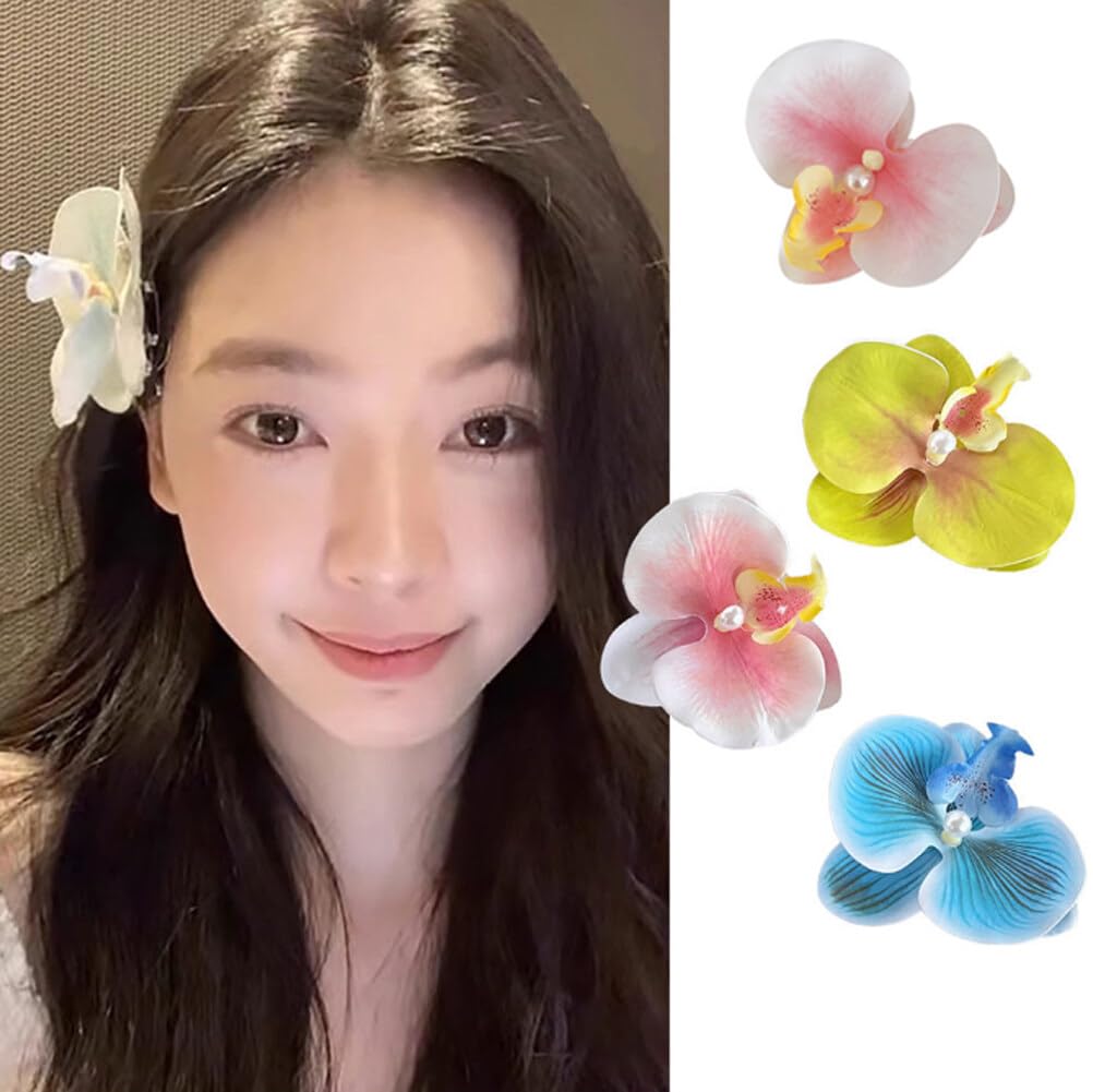 5 Pcs Multicolored Flower Hair Clip Women Big Chiffon Orchid Flower Hairpin Hair Clip Bohemian Hawaiian Flowers Hair Clip Hair Barrette Headwear for Women Girls Party Wedding