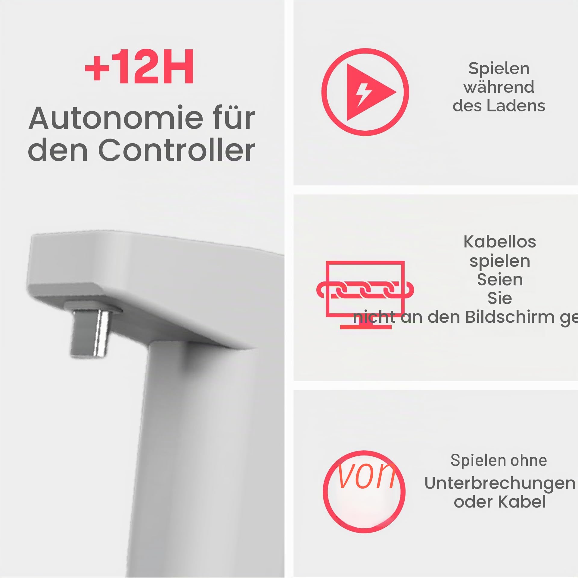 Remotto5 - PS5 Controller-Ladegerät Kabelloses, Tragbarer Akku für DualSense, Play während des Aufladens, Lange Akkulaufzeit, +12 Stunden Akkulaufzeit, PS5 Zubehör 4