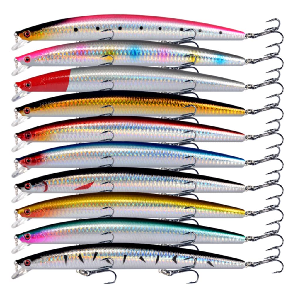 FNAPE Fishing Lures Set of 10, 18.5 cm, 23g, Carbon Steel, Hollow Point, Topwater, for Perch, Northern Pike, Crappie, Trout