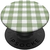 Girly Sage Green Gingham Cute Checkered PopSockets Adhesive PopGrip