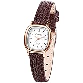 JewelryWe Women Leather Watches Small Square Analog Quartz Watch Simple Elegant Casual Dress Watch for Valentine's Day