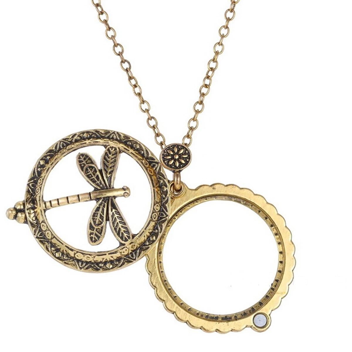 Photo 1 of 10X Portable Vintage Magnifying Glass Pendant Monocle for Reading Crafts Working Inspection Exploring (Dragonfly)