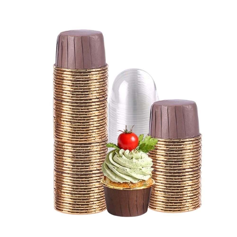 100 Pack 3.5 Oz Foil Baking Cups with Dome Lids Disposable Mini Cupcake