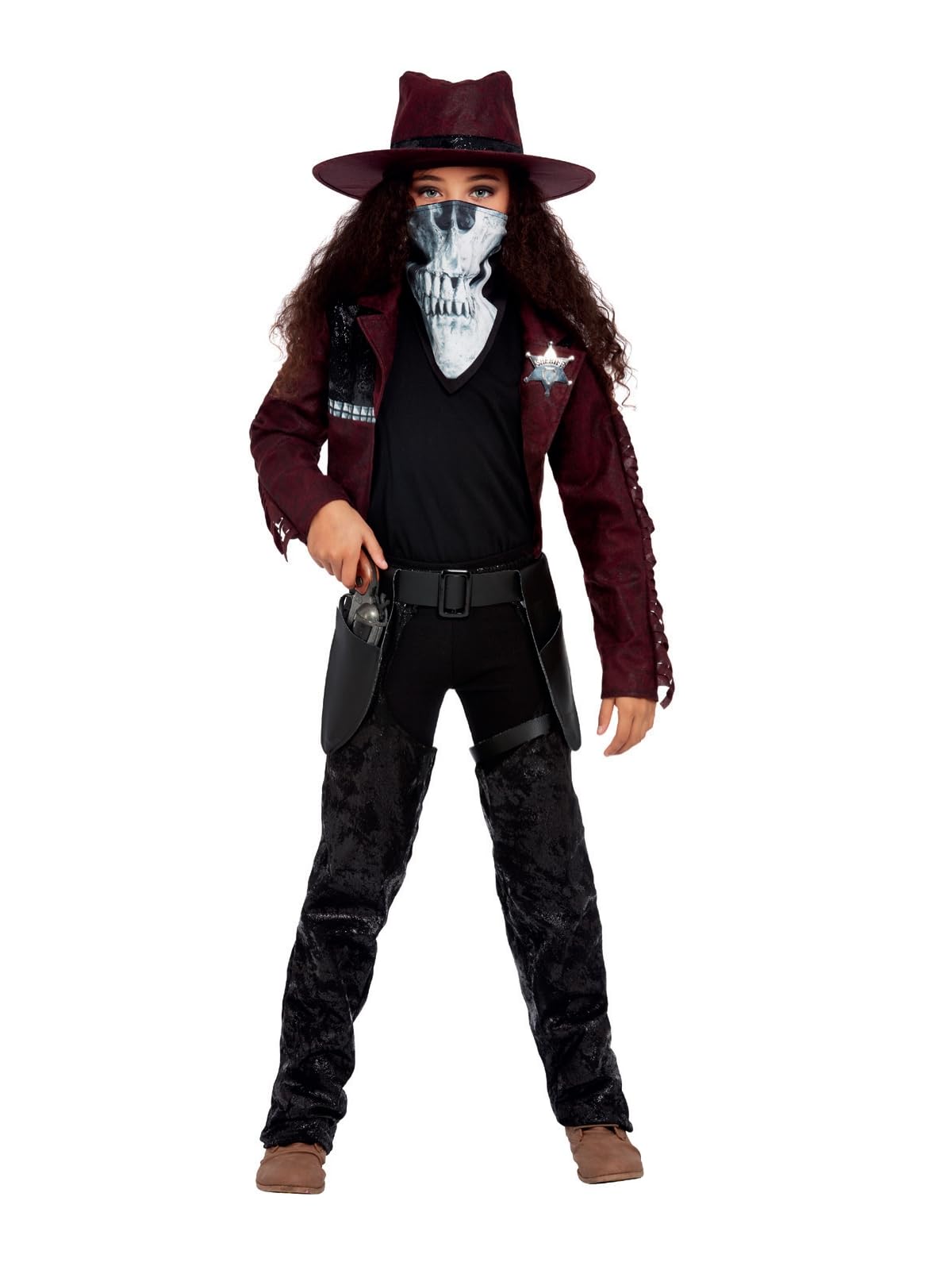 Smiffys Deluxe Dark Spirit Western Cowgirl Costume Jacket, Chaps, Holster, Hat & Mask, Halloween Child Fancy Dress, Western Dress Up Costumes