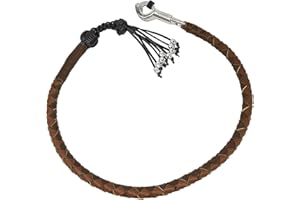 EXCELSIOR INTERNATIONAL 42" Motorcycle Get Back Whip Genuine Leather Biker Whip for Handlebar, Motorcycle Whip with Fringes and Skulls - Brown