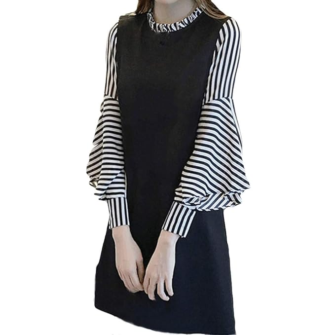 Kleid Damen REALIKE Frau Elegant V-Ausschnitt Langarm Kleid Mit Gürtel Einfarbig Collar Bandage Kleid Vinatge Lang Ärmel Klei