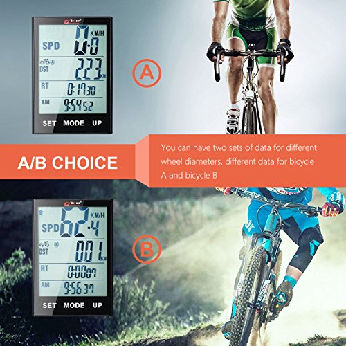 Wirless Bike Speedometer Computer - Multifunction Bicycle Cycle Cycling Odometer Computer Waterproof with Backlight Large LCD Screen