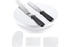 YCbingo 11 Inch Cake Rotating Turntable with 2 Icing Spatula and 3 Icing Smoother, Cake Rotating Turntable Stand White Baking