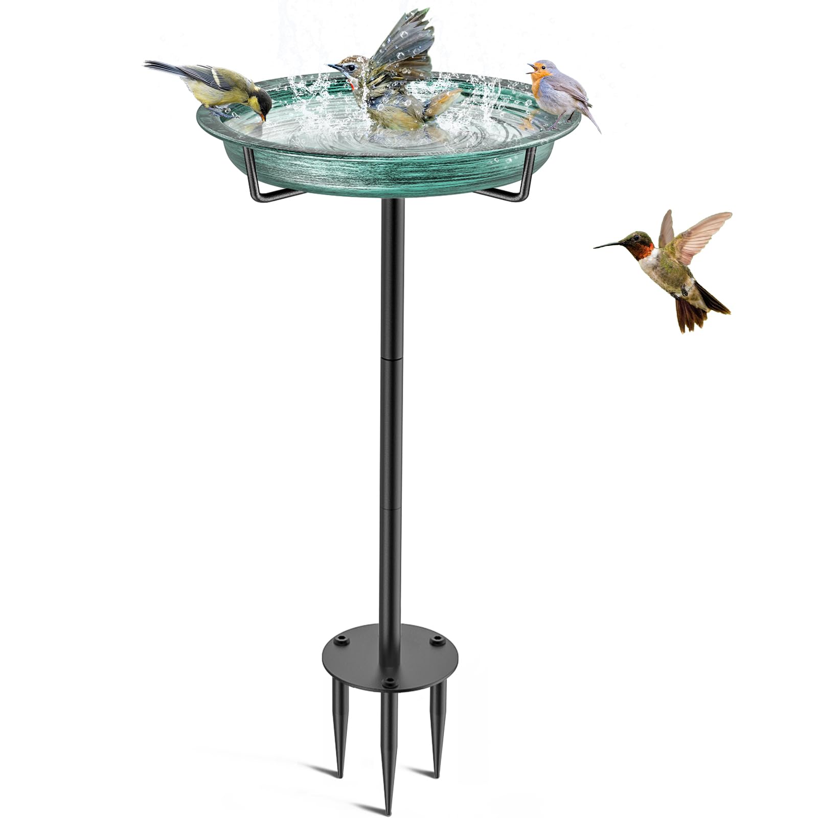 Photo 1 of VeyFolzin.st Bird Baths for Outdoors, Detachable Birdbaths for The Garden Clearance, Heavy Duty Freestanding Bird Baths, Bird Bath Bowl Spa & Birdfeeder with Metal Stake Stand (Retro Green)