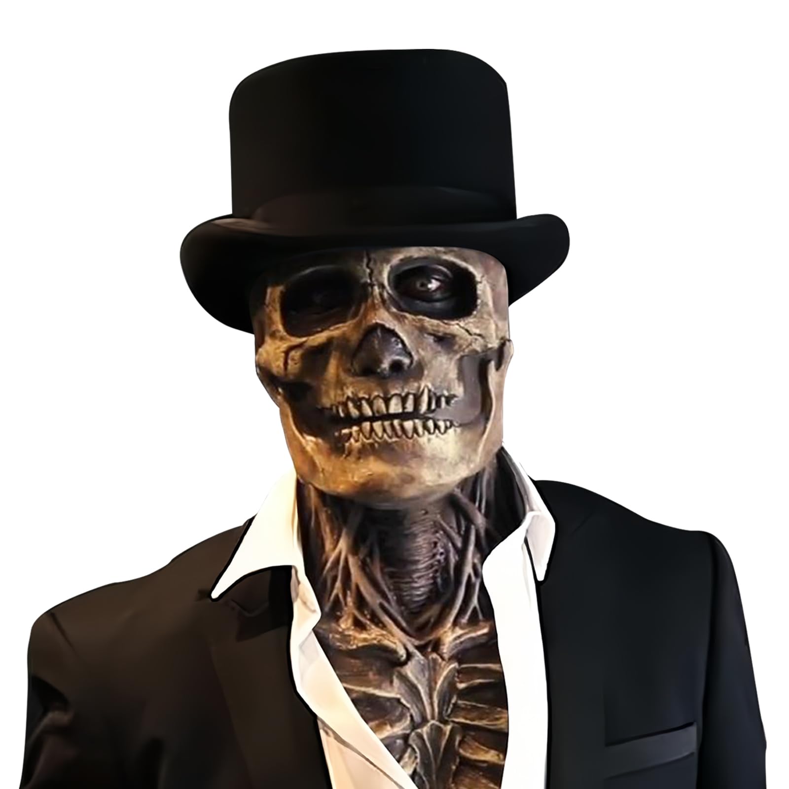 Upriver Halloween Skull Mask Full Head Scary Mask with Black Hat Realistic Mask Cosplay Party Props for Halloween Masquerade, Costume Party, Carnival