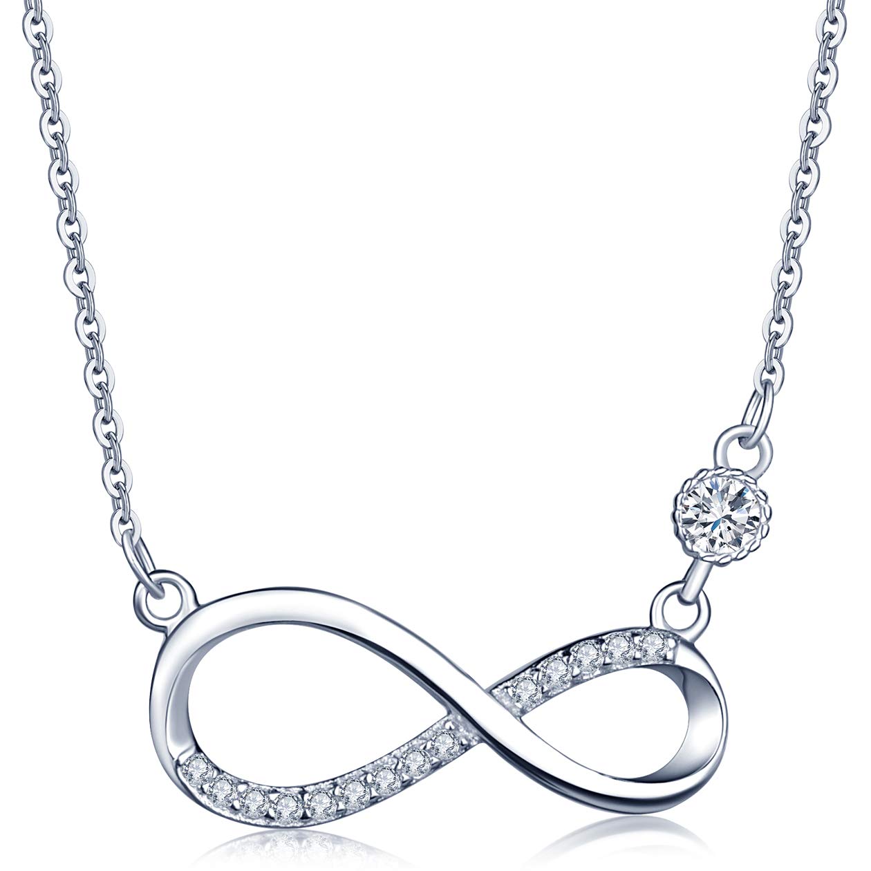 Infinite U Women's girl's Necklace, Infinity symbol diamond Pendant, 925 Sterling Silver Necklace inlaid with zircon, with Gift Box and 3D Greeting Card, Christmas birthday gift