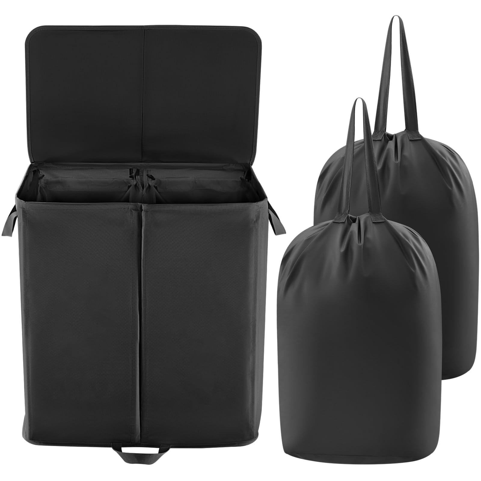 Lifewit Double Washing Basket For Laundry, 136L Divided Laundry Bin with Lid and Removable Bags, Collapsible 2 Compartments Hamper with Handles for Bedroom, Bathroom, College Dorm, Black