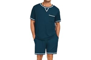 SWOMOG Men Modal Pajamas Set Comfy Sleepwear Short Sleeve Pjs Set Soft 2 Piece Lounge Set Cozy Nightwear with Pockets