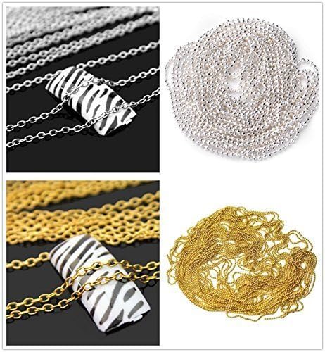 ECBASKET 3D Golden/Silver Metal Chain Design Nail Art - DIY Alloy Nail Art Decorations , 4 Styles ,1m Per Style