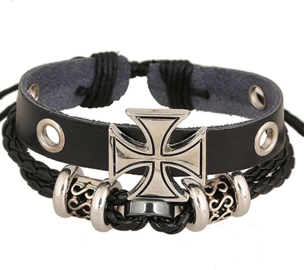 ABWEY Multilayer vintage leather bracelet Ancient Roman cross leather