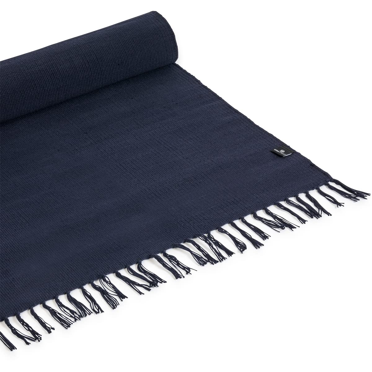 Yoga Studio Organic Mat - 196cm x 70cm Navy With Tassels, Cotton for Meditation, Relaxation, and Hot Yoga