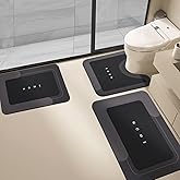 3PCS Absorbent Bath Mat Magic Rug Sets, Quick Drying Bath Mat Non-Slip Floor Rug Rubber Backed for Bathroom Kitchen Shower Sink (16.9''x23.6''+19.7''x23.6''+19.7''x31.9'', Black)