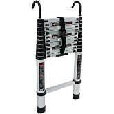 raseparter 10.5Ft Folding Telescopic Aluminum Alloy Ladder | White, with Hook, for Household Outdoor