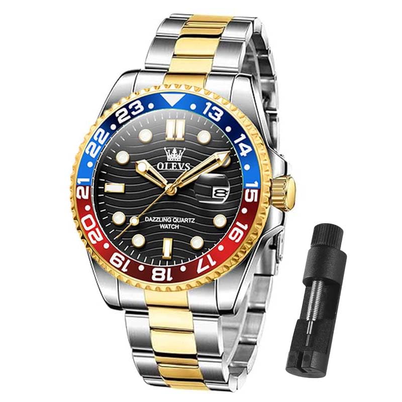 Photo 1 of **Read Notes**OLEVS Watch Men Luxury Men's Watches Stainless Steel Water Resistant Business Dress Watches with Big Black Face Date Day Easy Read Analog Metal Wristwatch Adjustable Silver Gold Bracelet Strap for Work Fashion Gifts Watches for Man
