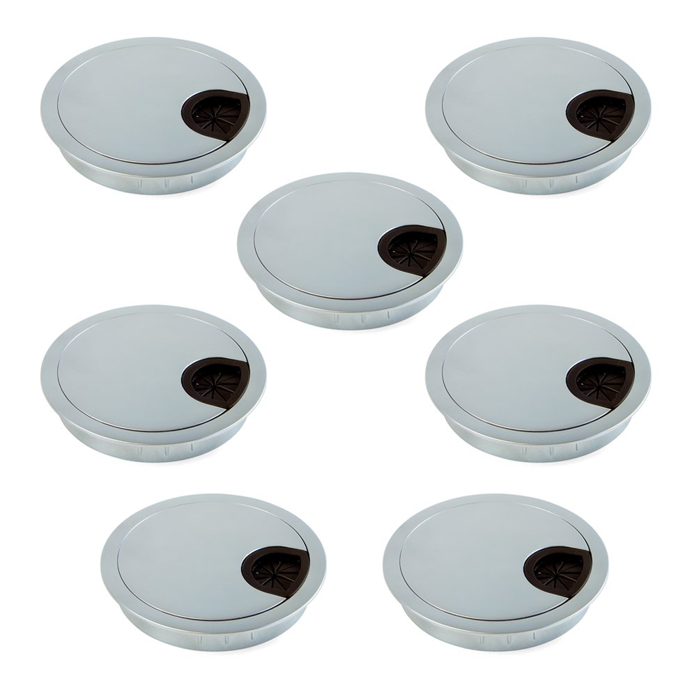 Emuca Round built-in metal grommet for table/desk/worktop, Ø80mm, Matt chrome, Set of 7