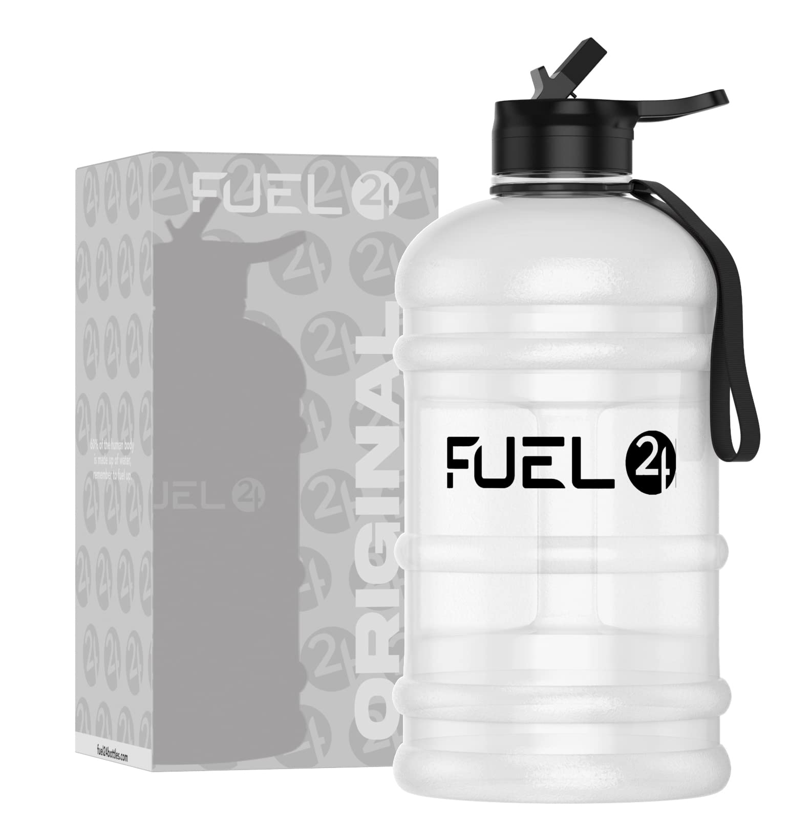 Fuel24 Jug - 2.2 Litre Water Bottle - Extra Strong Flex Material - Drop Proof, Pop or Straw Cap Options - 2.2L Large Gym Sports Bottle, BPA FREE