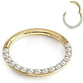 BodyBonita Hinged 14K Solid Gold Plated Nose Rings Hoops - 16G Septum Rings CZ Clicker Cartilage Earrings for Women Conch Piercing Jewelry Helix Tragus Lobe Daith Snug Belly Button 7mm-10mm
