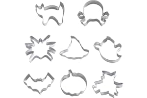 Quacc 8 PCS Halloween Cookie Cutter Set Stainless Steel Biscuit Cutters for Baking - Pumpkin, Bat, Spider, Skull, Witch, Ghos