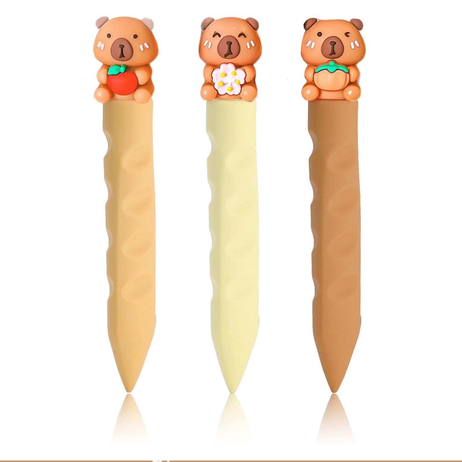 Auroriel 3-piece kids erasers in pencil shape, capybara design, soft TPR erasers for school, homework, drawing, school supplies, 2B stationery, gift.