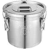 DYNAMI 304 Stainless Steel Airtight Canister for Kitchen, 3.2Gal/405oz Flour Container with Lid and Locking Clamp,10-21Lbs Metal Bucket Food Storage Container for Rice, Flour, Grain, Coffee Bean(12L)