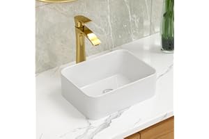 Lordear Vessel Sink Rectangular 16"x12" Rectangle Bathroom Sink Pure White Porcelain Ceramic Vessel Sink, Rectangular Above Counter Sink Art Basin