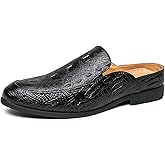 Men's Fashion Backless Loafers Genuine Leather Mule Shoes Leisure Anti Slip Patterned Breathable Mule Shoes