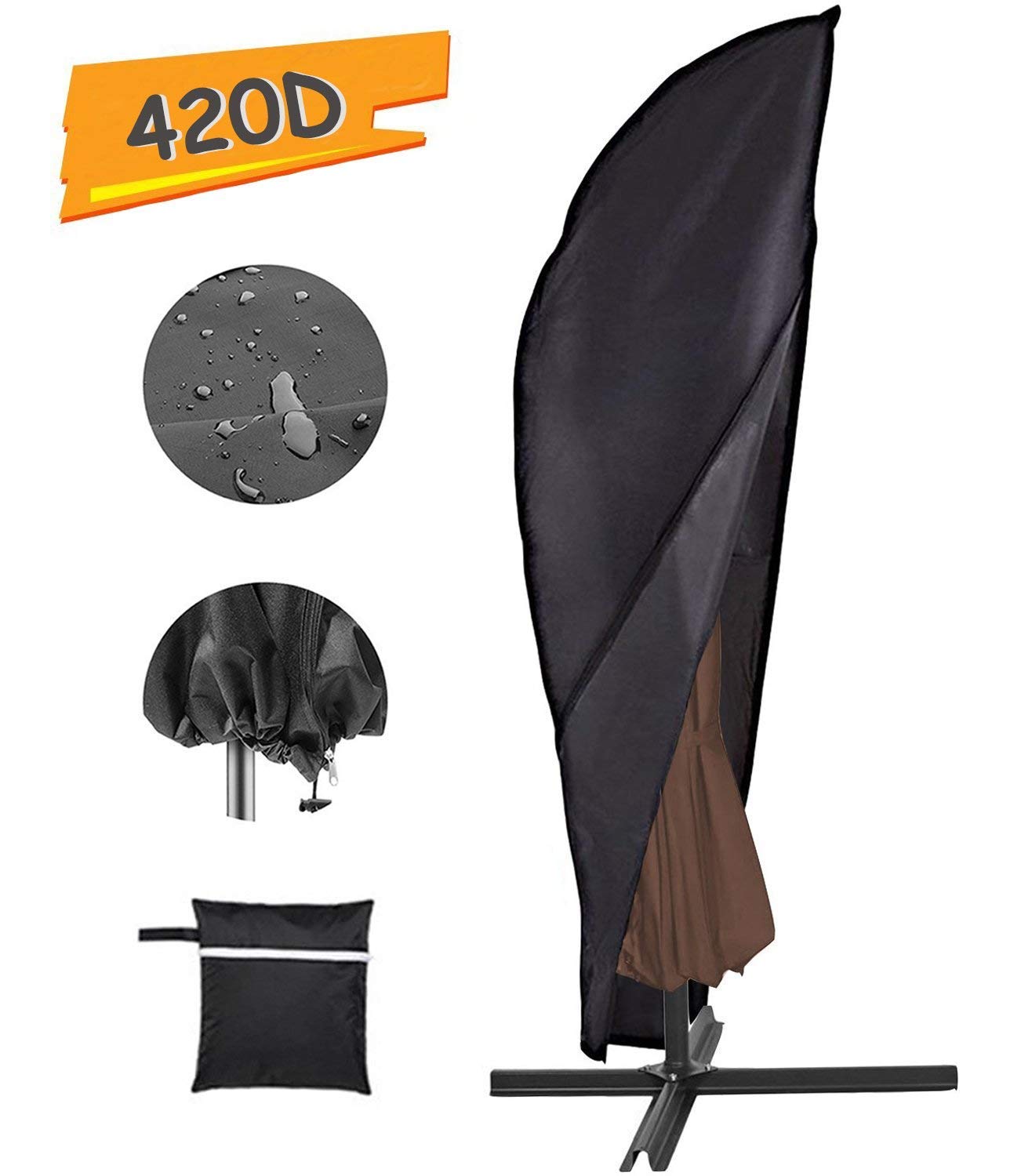 Aok Garden Outdoor Offset Patio Umbrella Covers Waterproof For 8 To 11 Ft Umbrella Grey Oxford