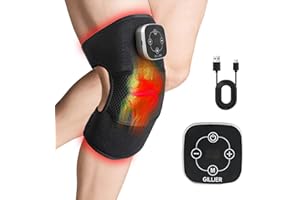 GILLIER Red Light Therapy & Vibration Knee Massage - 660nm&850nm Red Light Therapy Heated Device for Knee, Wireless Rechargeable Magnetic Attraction Controller, Gifts for Grandma & Grandpa, Black