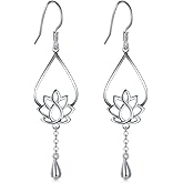 925 Sterling Silver Earrings, BoRuo Lotus Flower Yoga Earrings