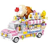 Ulanlan Uvini Building Blocks Car Model, Street View Series Mini Blocks Ice Cream Truck Car Building Set, Best Gift for Girls Collectible Model Cars Set to Bulild, STEM Toy for Children 12+ 593pcs