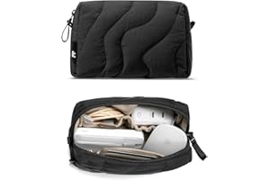 tomtoc Electronics Organizer Travel Case, Soft Puffy Organizer Bag Birthday Christmas Gifts Travel Essentials for Women Girls, Portable Accessory Tech Pouch Storage for Charger, Cord, Cable, Phone