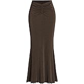CIDER High Waist Skirts for Women Mermaid Skirt Fishtail Ruched Bodycon Long Maxi Skirt Lettuce Trim Stretchy