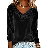 Velvet Tops for Women Fitted Long Sleeve Shirts Cowl Neck Velour Winter Solid Color Blouses Pullover Holiday Outfits