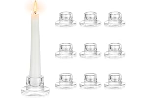 Hewory Glass Taper Candle Holders: 10 PCS Candlestick Holders Clear Short Tapered Candle Holder Set - Candle Stick Holder Decor for Table Centerpiece Wedding Party Advent Christmas Home Decorations