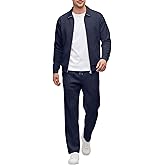 UOUA Mens 2 Piece Tracksuits Set Casual Jacquard Sweatsuits Outfits Full-Zip Jakcet & Loose Jogging Pants
