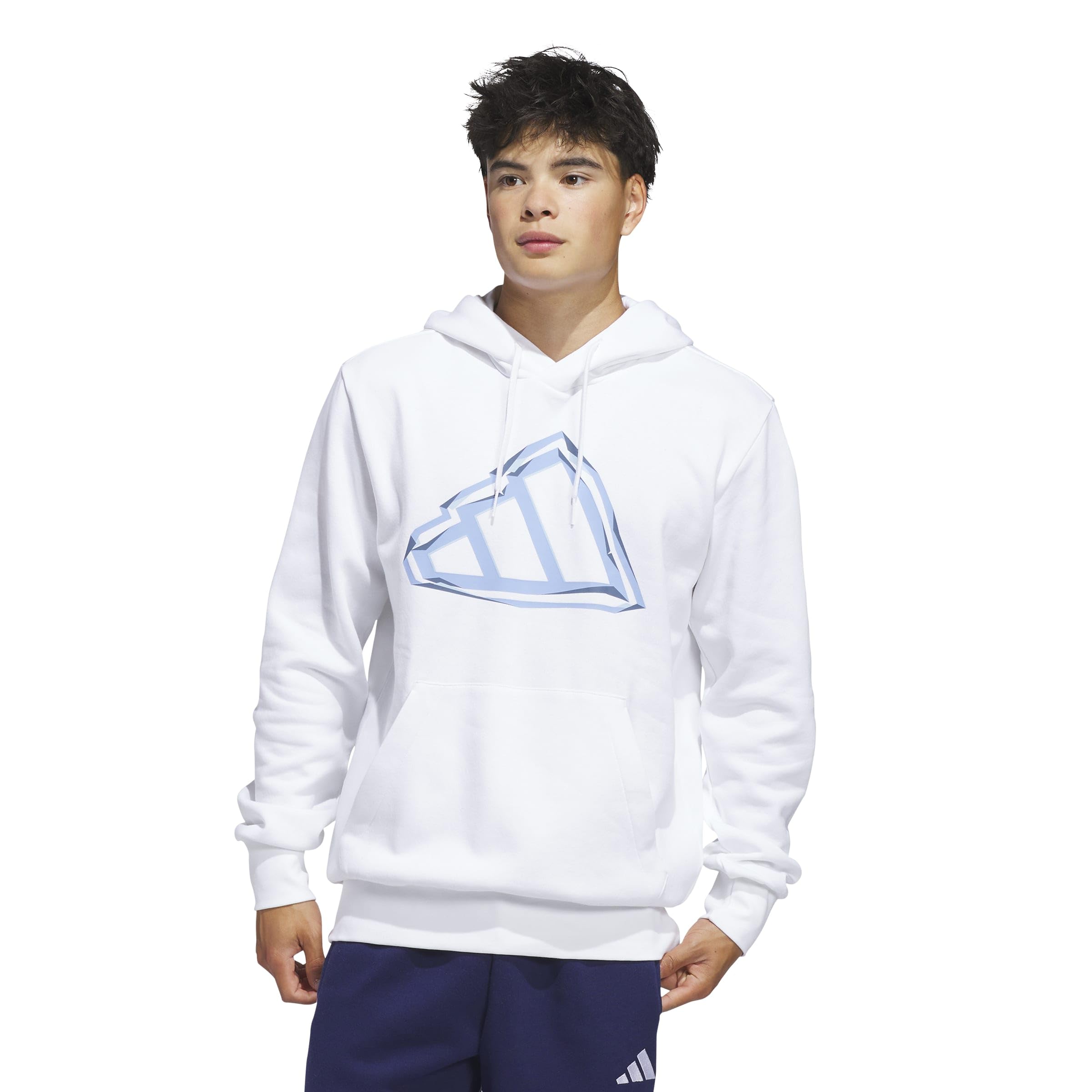 adidas Men's Big Logo Graphic Hoodie, White/Blue, Small Image