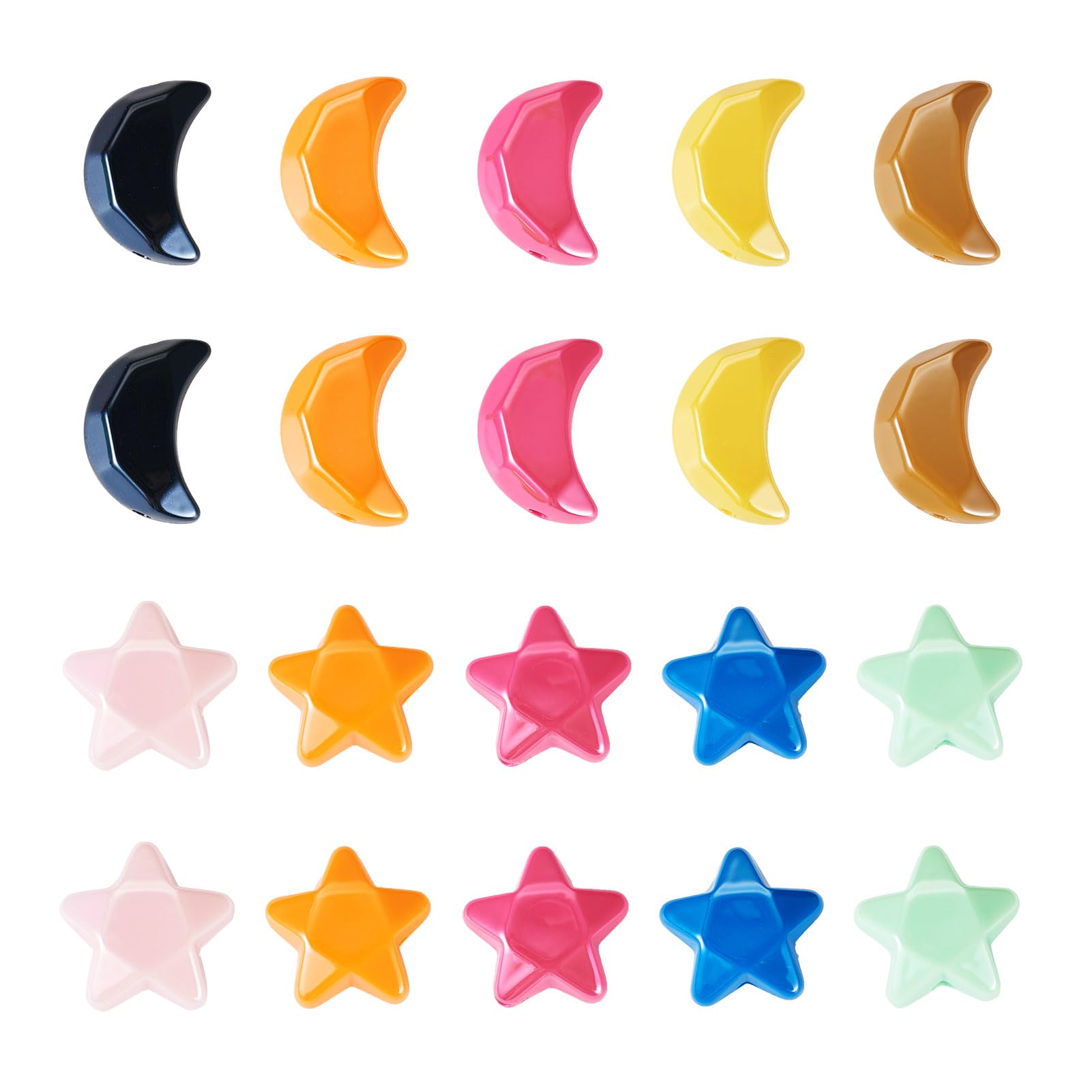 Crafans 20pc Moon Star Acrylic Faceted Spacer Beads - Opaque Colorful Star Acrylic Beads for DIY Necklace, Keychains & Jewelry Making — image 1