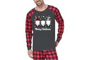 Herodite Ugly Merry Christmas Gnome Sweatshirt Men Xmas Buffalo Plaid Shirt Graphic Christmas Pajamas Holiday Top