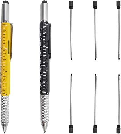 Amazon バレンタインデープレゼント6 In 1多機能ペン 定規 水準器 ボールペン スタイラス プラスまたはプラスドライバー 男性または女性用パーソナライズギフト イエロー ブラック Chie No Fukuro ホーム キッチン